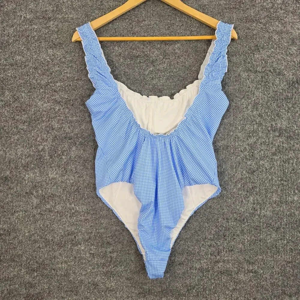 Frankies Bikinis x Pink Swimsuit Large Hampton Gingham Blue One Piece Pool Cute